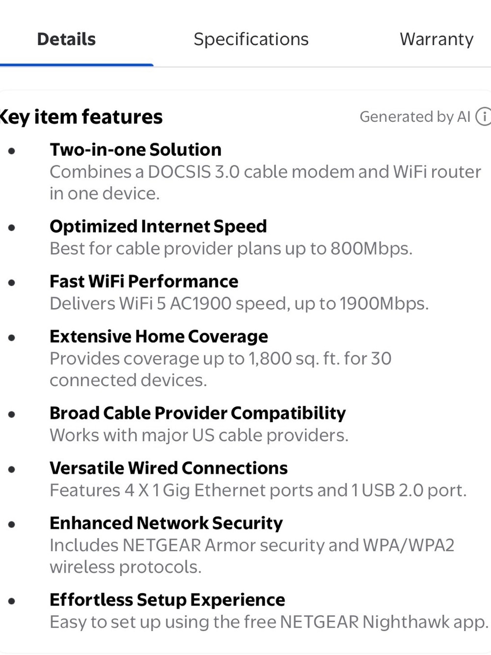 netgear Nighthawk AC1900 WiFi Cable Modem Router - Picture 7 of 9